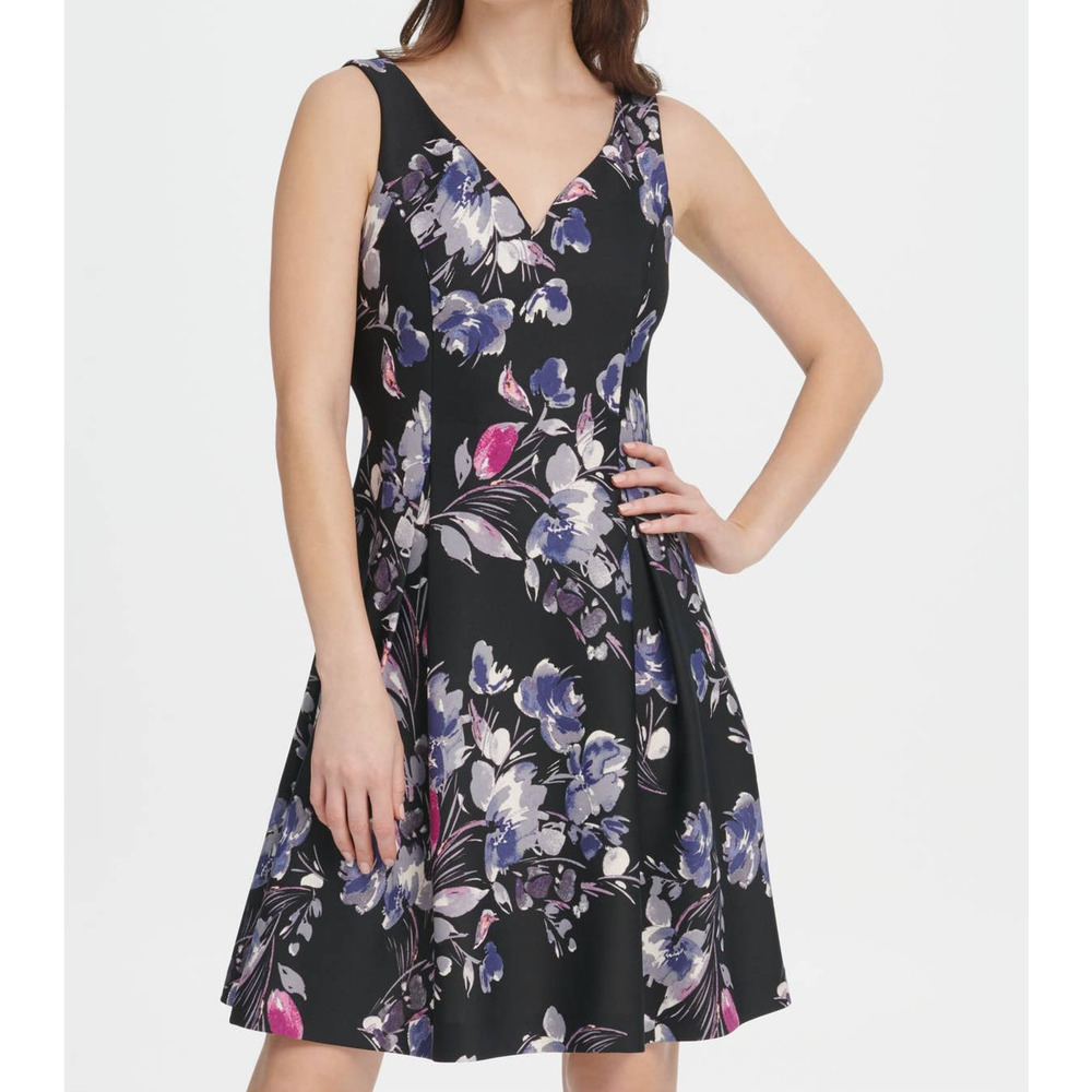 DKNY Black and Purple Midi Dress Size 14